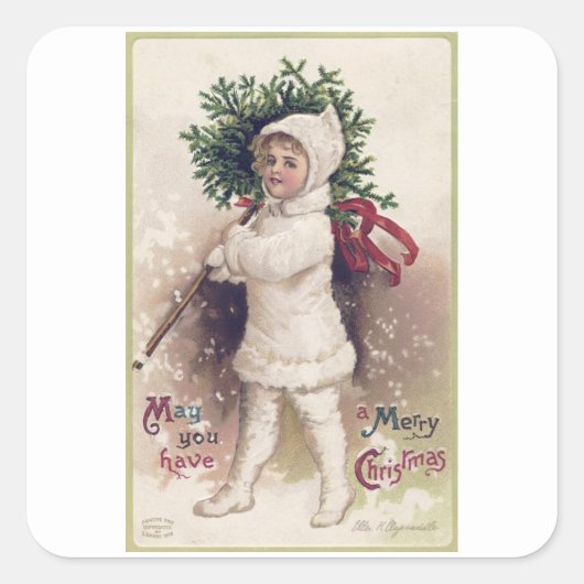 Envileopsluiting : VINTAGE : MEISJE + CHRISTMAS TR Vierkante Sticker (Voorkant)