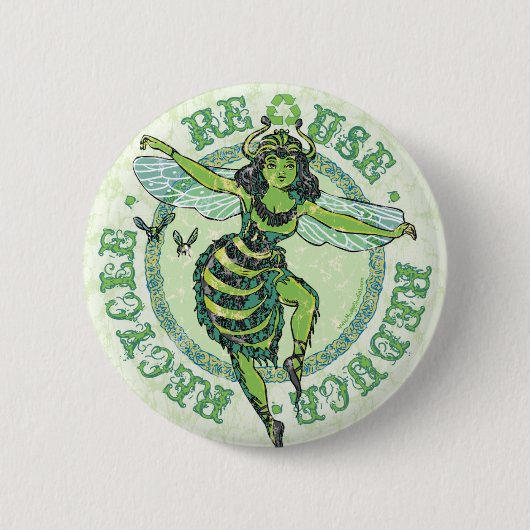 Enviro Green Bee Earth Day Gear Ronde Button 5,7 Cm (Voorkant)