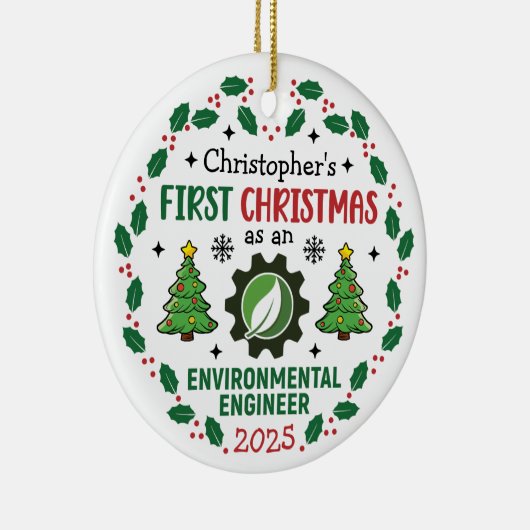 Environmental Engineer First Christmas Custom Name Keramisch Ornament (Rechts)