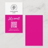 Enzijdige Fuchsia Let's Connect QR-code Visitekaartje (Voorkant / Achterkant)
