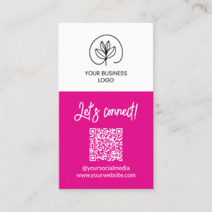 Enzijdige Fuchsia Let's Connect QR-code Visitekaartje