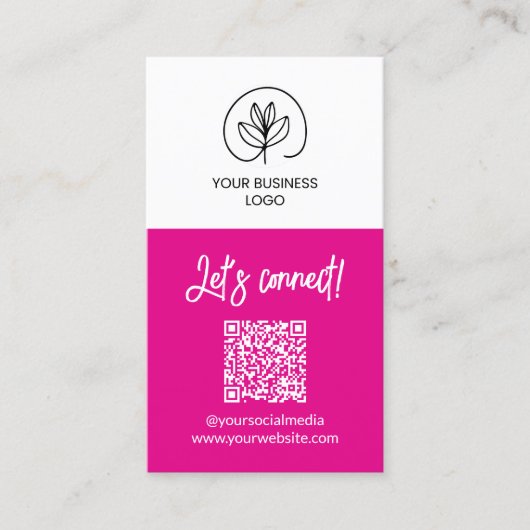 Enzijdige Fuchsia Let's Connect QR-code Visitekaartje (Voorkant)