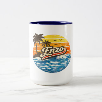 Enzo Retro Sunset Name Design Tweekleurige Koffiemok