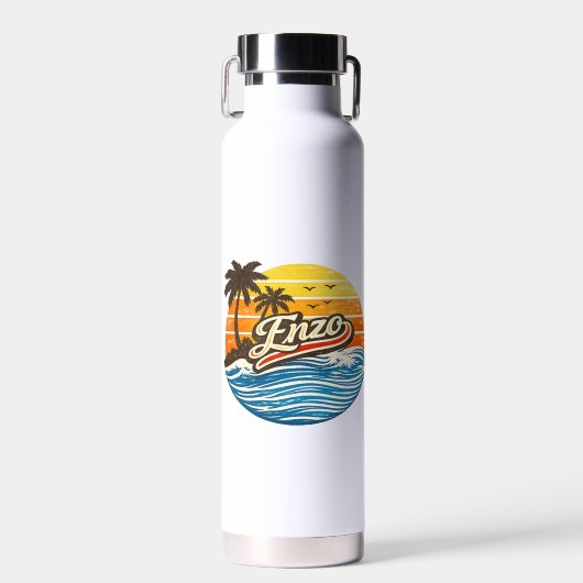 Enzo Retro Sunset Name Design Waterfles (Voorkant)