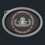 EOD "Bomb Squad" Gesp<br><div class="desc">Originele foto van een EOD-badge op zwart met Explosive Ordnance Disposal "Bomb Squad" rondom</div>