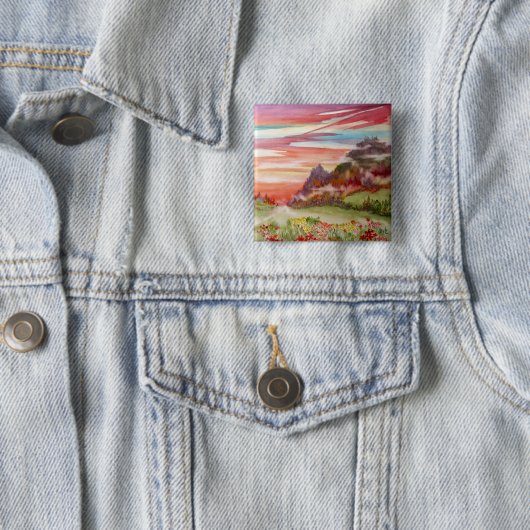 "Eon Isle: Zonnegebergte" vierkante Button/Pin Button 5,1 Cm (In situ)