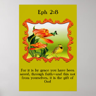 Eph 2:8 Gele en zwarte kanarie spotvogel Poster