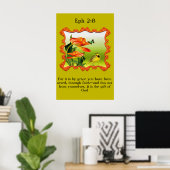 Eph 2:8 Gele en zwarte kanarie spotvogel Poster (Thuiskantoor)