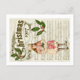 Ephemera 1907 Kerstmis Carol Script Holly Berry Briefkaart