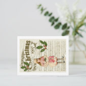 Ephemera 1907 Kerstmis Carol Script Holly Berry Briefkaart (Staand voorkant)