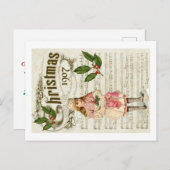 Ephemera 1907 Kerstmis Carol Script Holly Berry Briefkaart (Voorkant / Achterkant)