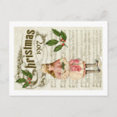 Ephemera 1907 Kerstmis Carol Script Holly Berry Briefkaart (Voorkant)