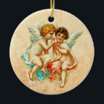 Ephemera Angel Cherubs Illustratie Keramisch Ornament<br><div class="desc">Ornament met een lief engeltje cherubim met zacht witte vleugels en gekleed in diafane kledingstukken. De een fluistert rustig in het andere oor. Zet op een ouderwetse  ogende achtergrond.</div>