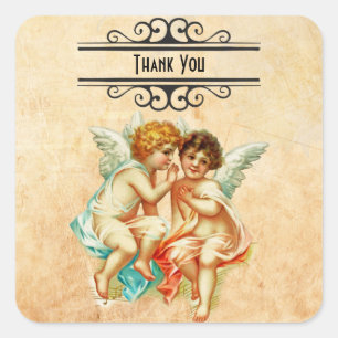Ephemera Angel Cherubs Illustratie Vierkante Sticker