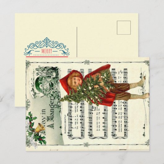 Ephemera Away in the Manger Kerstmis Carol Decoupa Briefkaart (Voorkant / Achterkant)