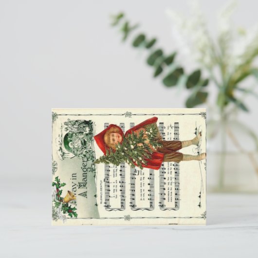 Ephemera Away in the Manger Kerstmis Carol Decoupa Briefkaart (Staand voorkant)