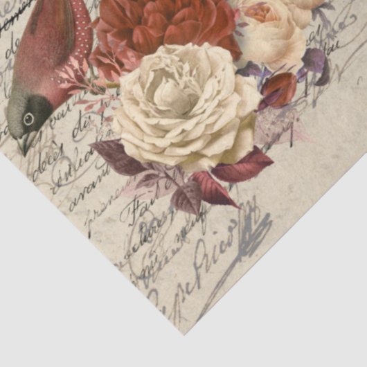  Ephemera Bird Herfst Flower Script Decoupage Tissuepapier (Detail)