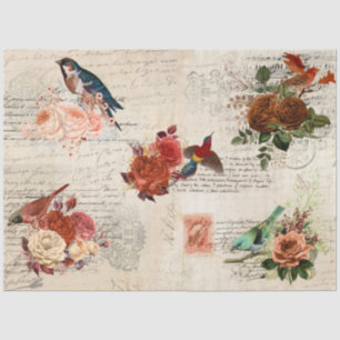  Ephemera Bird Herfst Flower Script Decoupage Tissuepapier