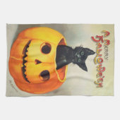 Ephemera Black Cat en Pumpkin Halloween Theedoek (Horizontaal)