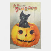 Ephemera Black Cat en Pumpkin Halloween Theedoek (Verticaal)