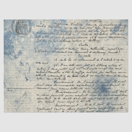 Ephemera Blauw Document Reeksontwerp 9 Tissuepapier (Voorkant)