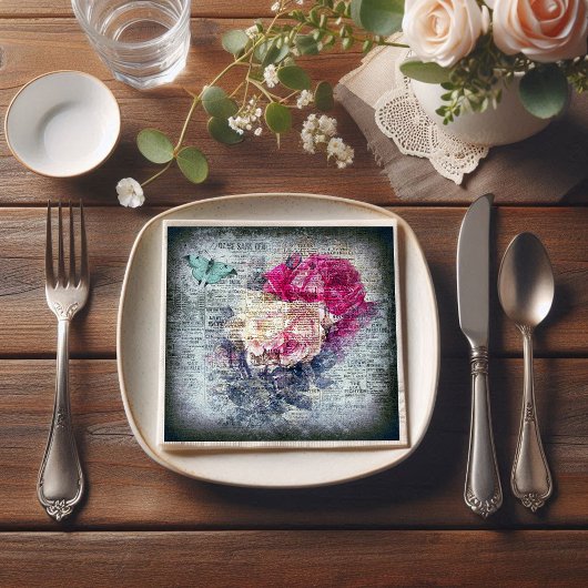 Ephemera Bloemenvlinder krantenpapier Servet