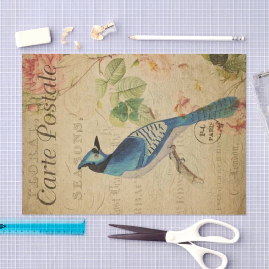 Ephemera Briefkaart Blue Jay Bird Decoupage Tissuepapier (Craft)