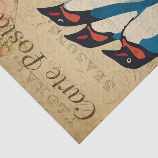 Ephemera Briefkaart Penguins Floral Decoupage Tissuepapier (Detail)