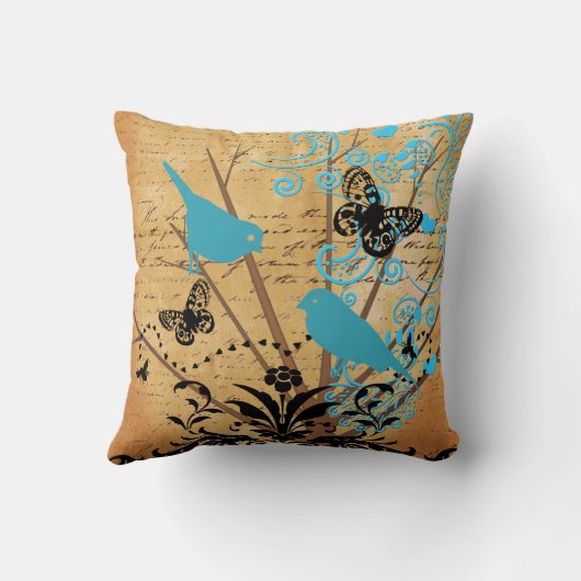 Ephemera Bright Moderne Bird  Butterfly Kussen (Achterkant)