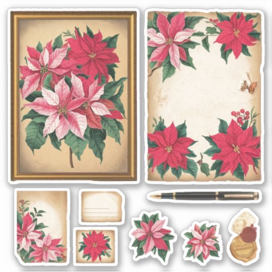  Ephemera Christmas Poinsettia Stickers (Voorkant)