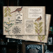 Ephemera Coffee Beans Bird Masculine Tan Decoupage Tissuepapier