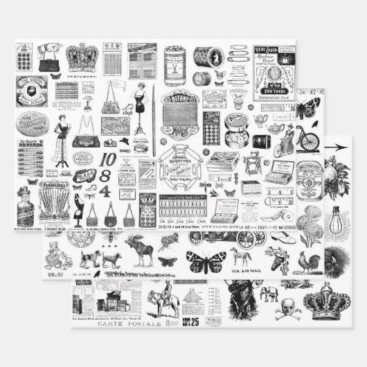Ephemera Collage papieren bladen voor ontkoppeling Inpakpapier Vel (Set)