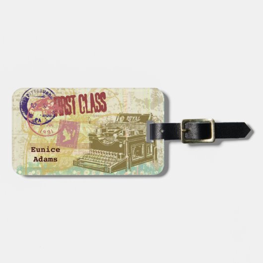 Ephemera Collage  schrijfmachine "Eerste klasse" Bagagelabel (Voorkant horizontaal)