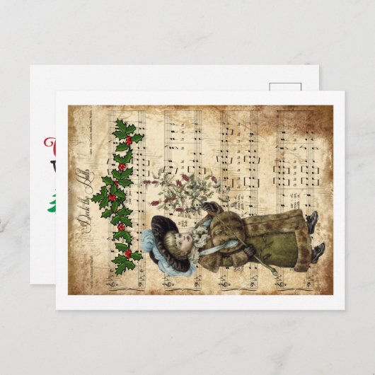 Ephemera Dech the Hall Kerstcarol Script Briefkaart (Voorkant / Achterkant)