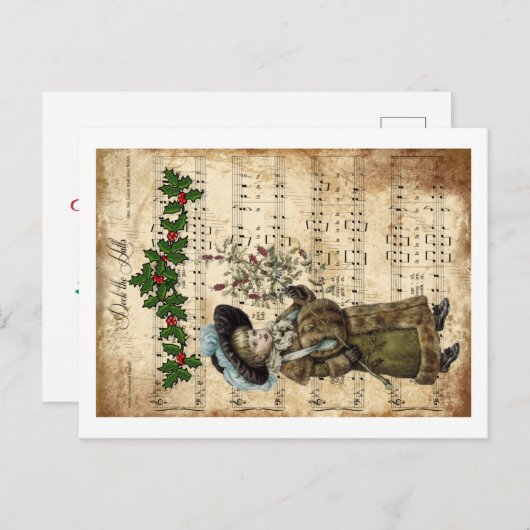 Ephemera Dech the Hall Kerstcarol Script Feestdagenkaart (Voorkant / Achterkant)