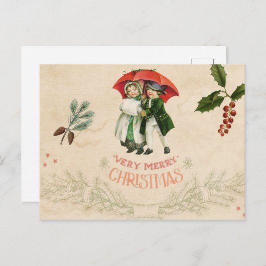 Ephemera  Decoupage Kerstvakantie Briefkaart (Voorkant / Achterkant)