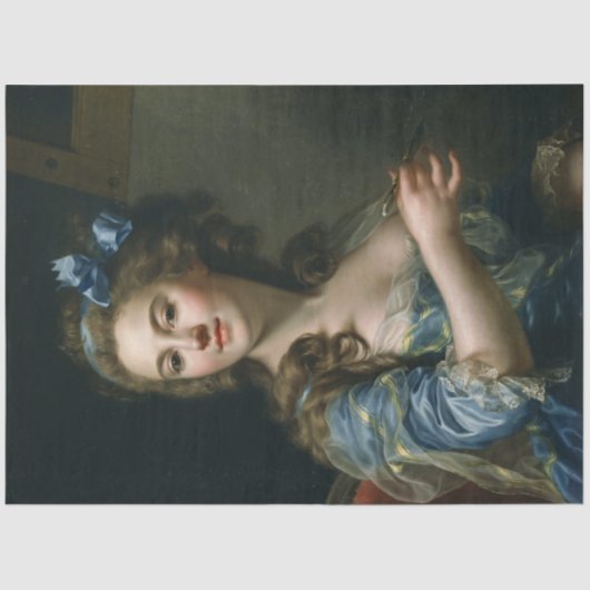  Ephemera Decoupage Vrouw in Blauwe Jurk Tissuepapier (Voorkant)