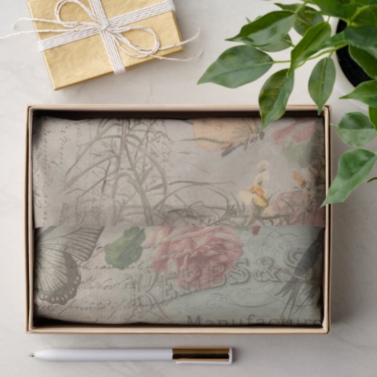 Ephemera en Butterflies Shabby Chic Tissuepapier (Geschenk)