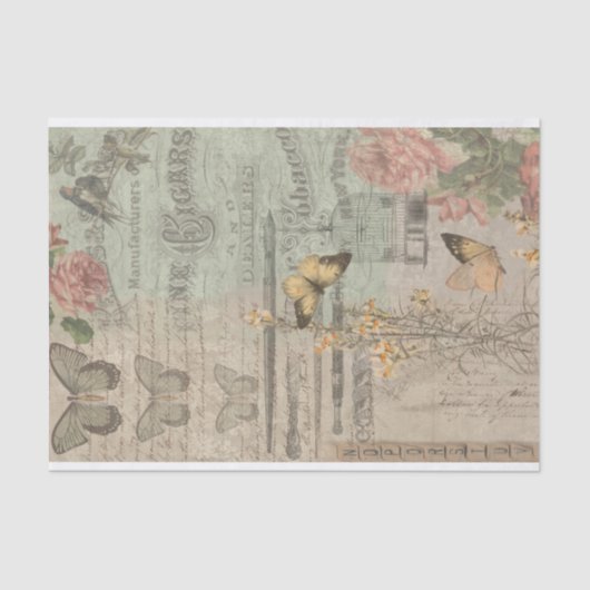  Ephemera en Butterfly Shabby Chic Decoupage Tissuepapier (Voorkant)