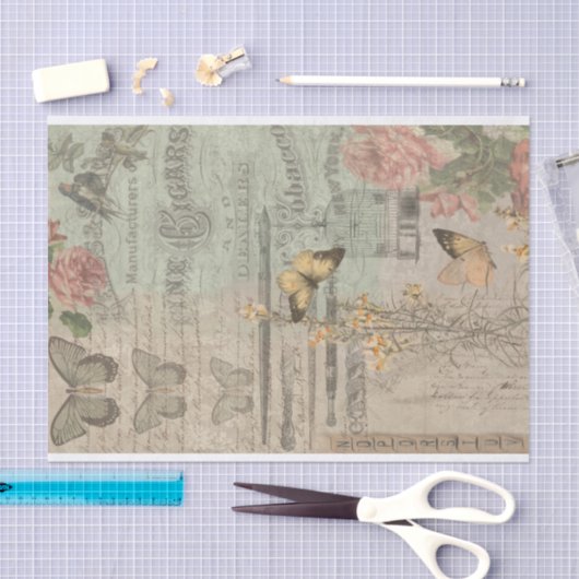 Ephemera en Butterfly Shabby Chic Decoupage Tissuepapier (Craft)