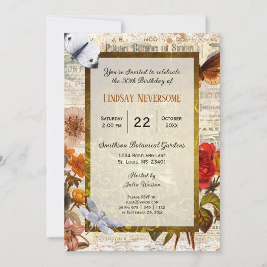 Ephemera esthetische stijlvolle  verjaardagsfeestj kaart (Voorkant)