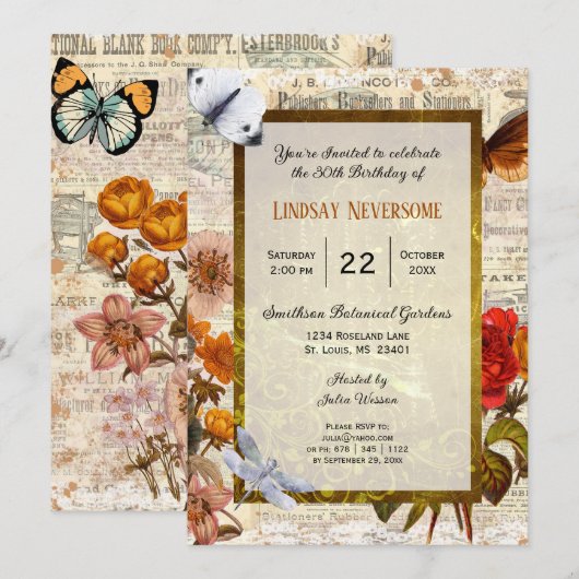 Ephemera esthetische stijlvolle verjaardagsfeestj kaart (Voorkant / Achterkant)