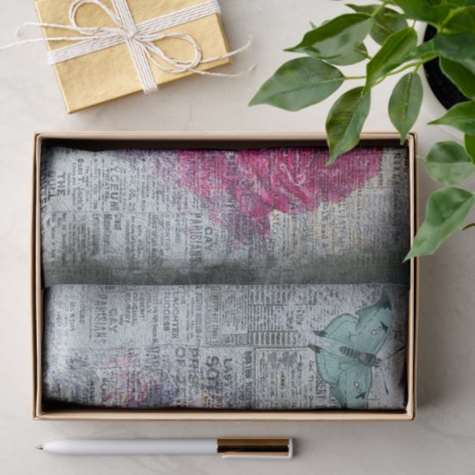 Ephemera Floral Butterfly Newsprint ontkoppeling Tissuepapier (Geschenk)