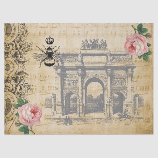  Ephemera Floral Script Bee Decoupage Rozen Tissuepapier (Voorkant)