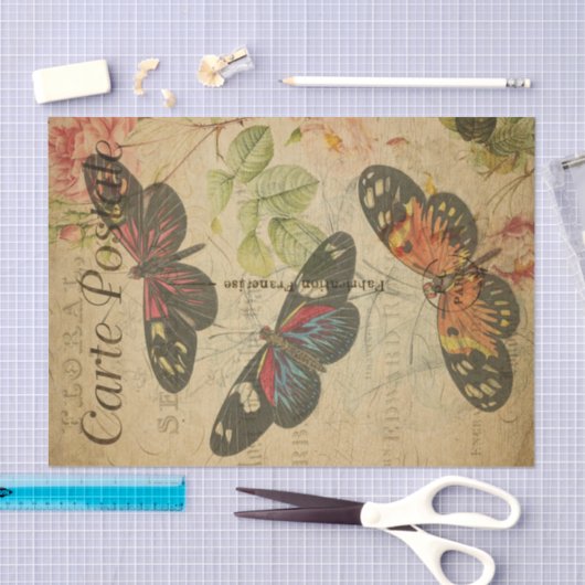 Ephemera Frans Briefkaart Butterflies ontkoppeling Tissuepapier (Craft)