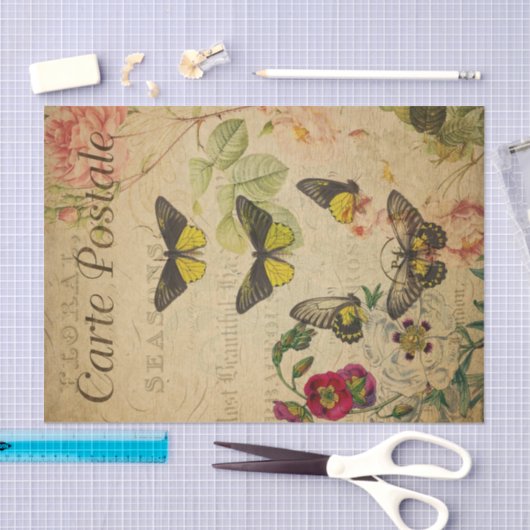 Ephemera Frans Briefkaart Butterflies ontkoppeling Tissuepapier (Craft)