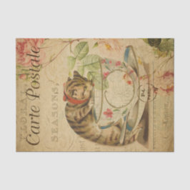 Ephemera Frans Briefkaart  Cat Decoupage Tissuepapier