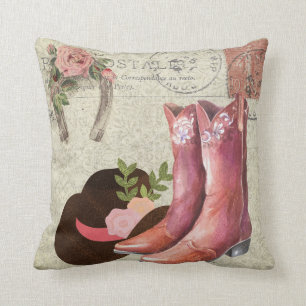 Ephemera Frans Briefkaart Cowboy Boots Pet Floral Kussen