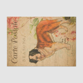 Ephemera Frans Briefkaart Dog Floral Decoupage Tissuepapier