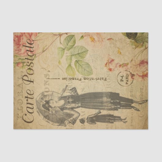 Ephemera Frans Briefkaart Edwardian Lady Decoupage Tissuepapier (Voorkant)